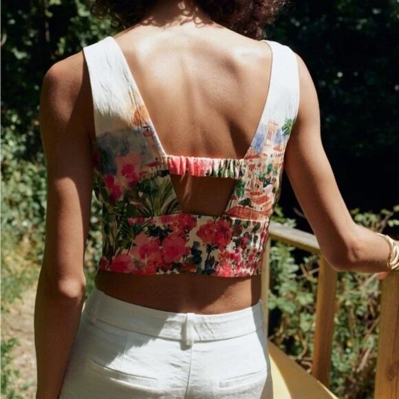 🌴 ZARA Printed Knot Top Midi Skirt Set Colorful Vibrant Art Scenery Print XS - Picture 3 of 16